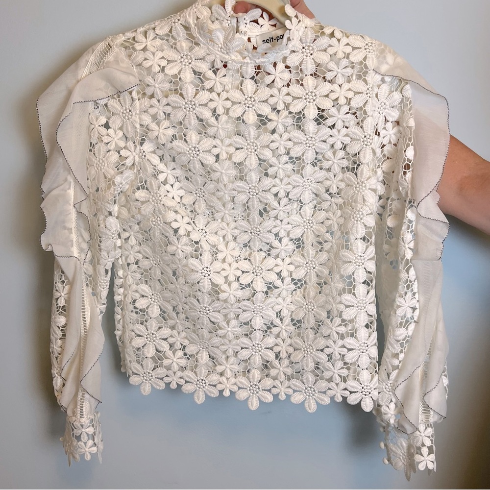 Self Portrait floral lace flounce sleeve top